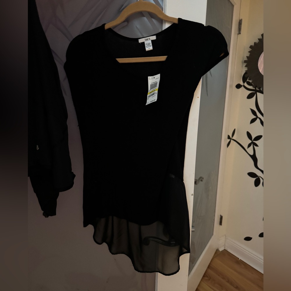 Bar Ill brand new tags on beautiful black short sleeve, shirt, mesh & silk.